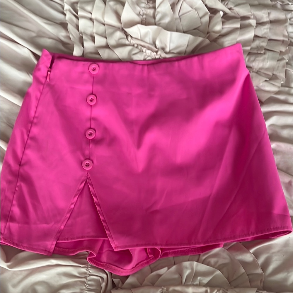 Pink Button-Front Women's Skort